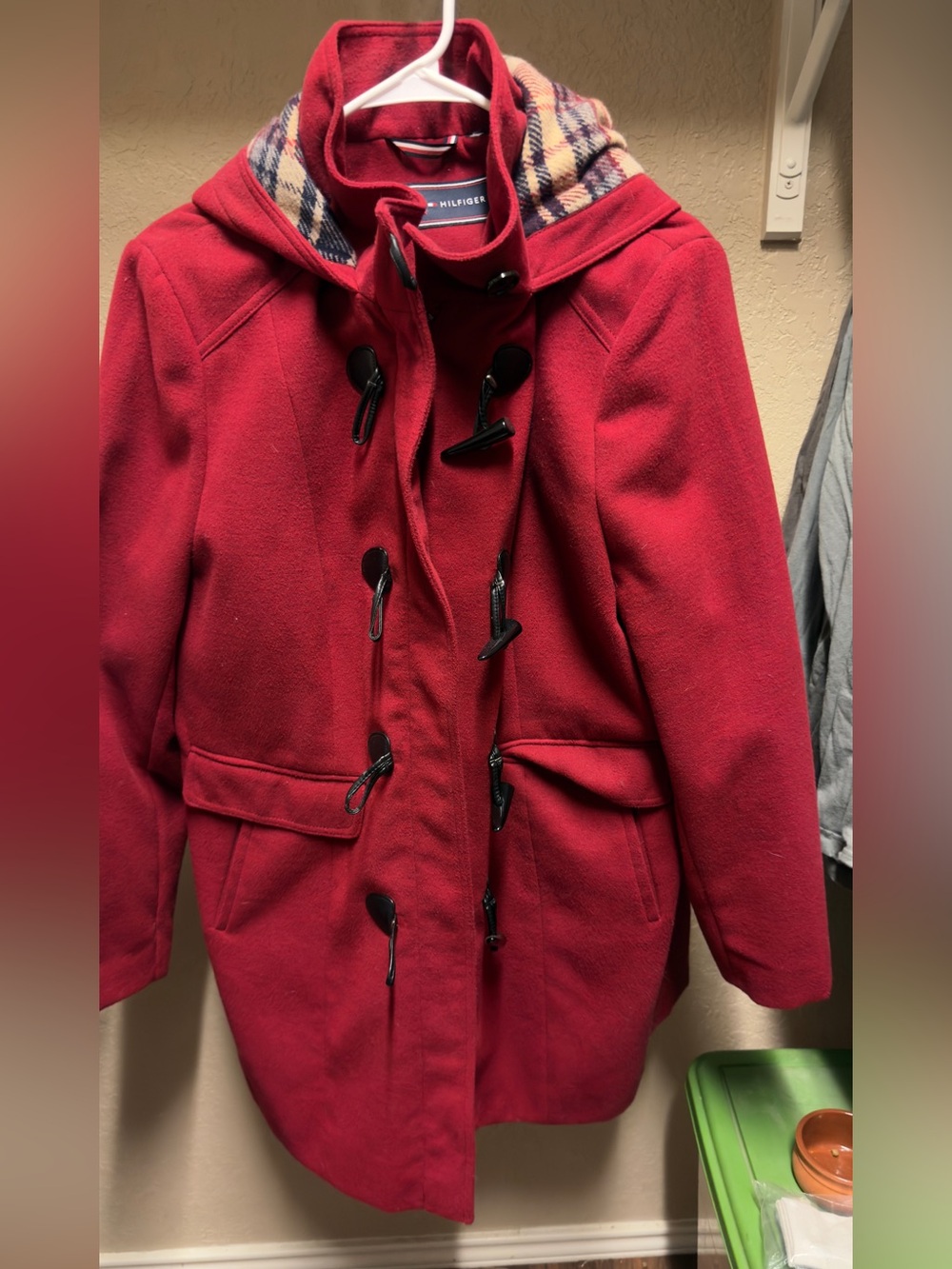 Tommy Hilfiger Red Hooded Toggle Pea Coat